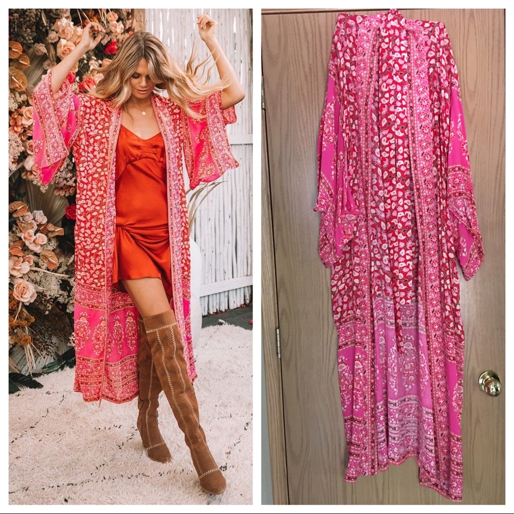 SPELL DELIRIUM MAXI KIMONO RED CORAL